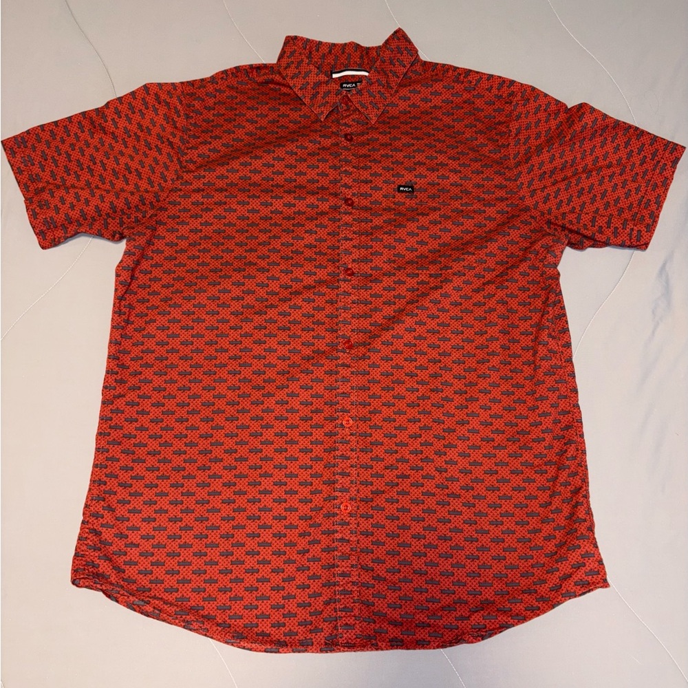 RVCA Men's Short-Sleeve Patterned Button-Up Shirt - Red